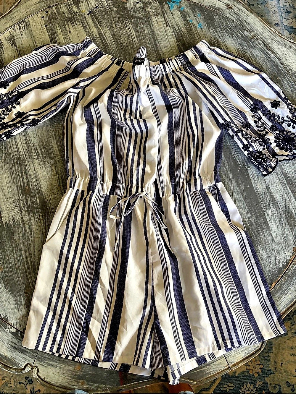 Style House Striped Mini Dress in White & Blue Like New